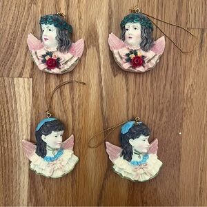 Set of 4 Vintage Victorian Angel Ornaments – Hand-Painted Holiday Décor